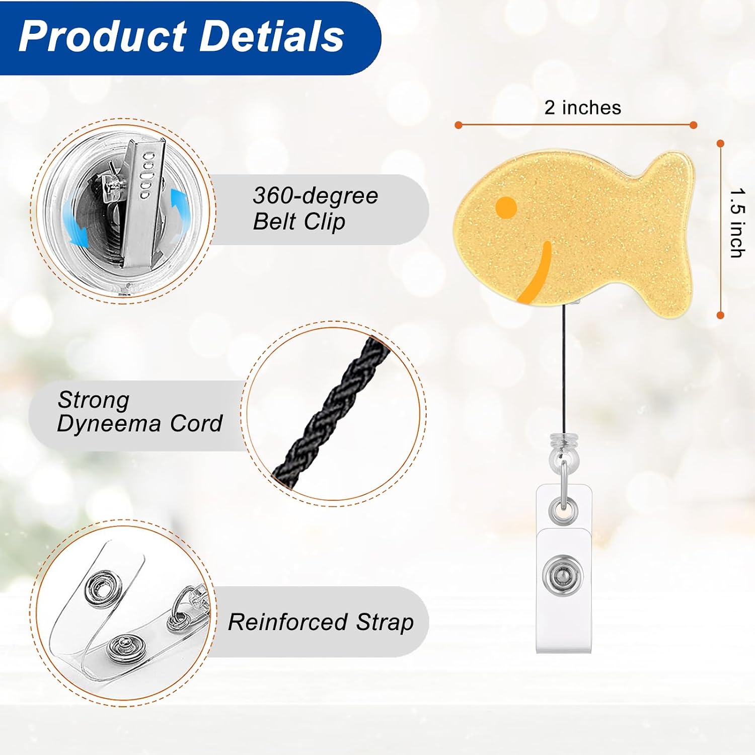Glitter Fish Badge Reel, Cute Nurse Retractable ID Badge Holder for Nurses, CNA, Medical Staff & Pediatric Clinic image 3