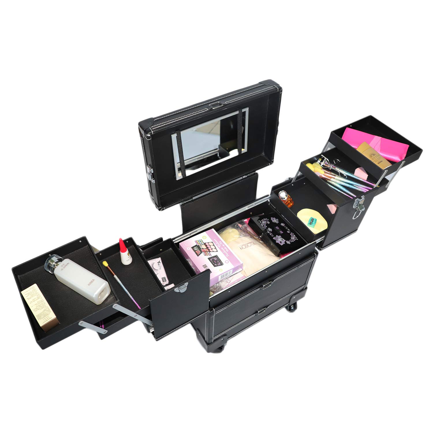 Professional Makeup Train Case Rolling Aluminum Lockable