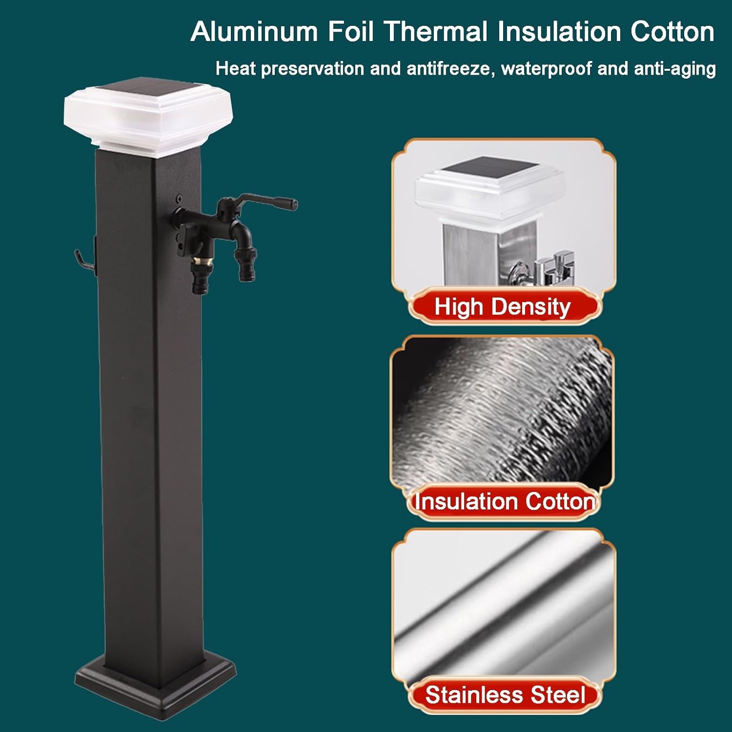 Solar Water Column Fountain, 304 Stainless Steel, 60cm Vertical Outdoor Water Feature with Solar Light, Anti-Freeze Design, Durable Garden Decor for Patios and Yards