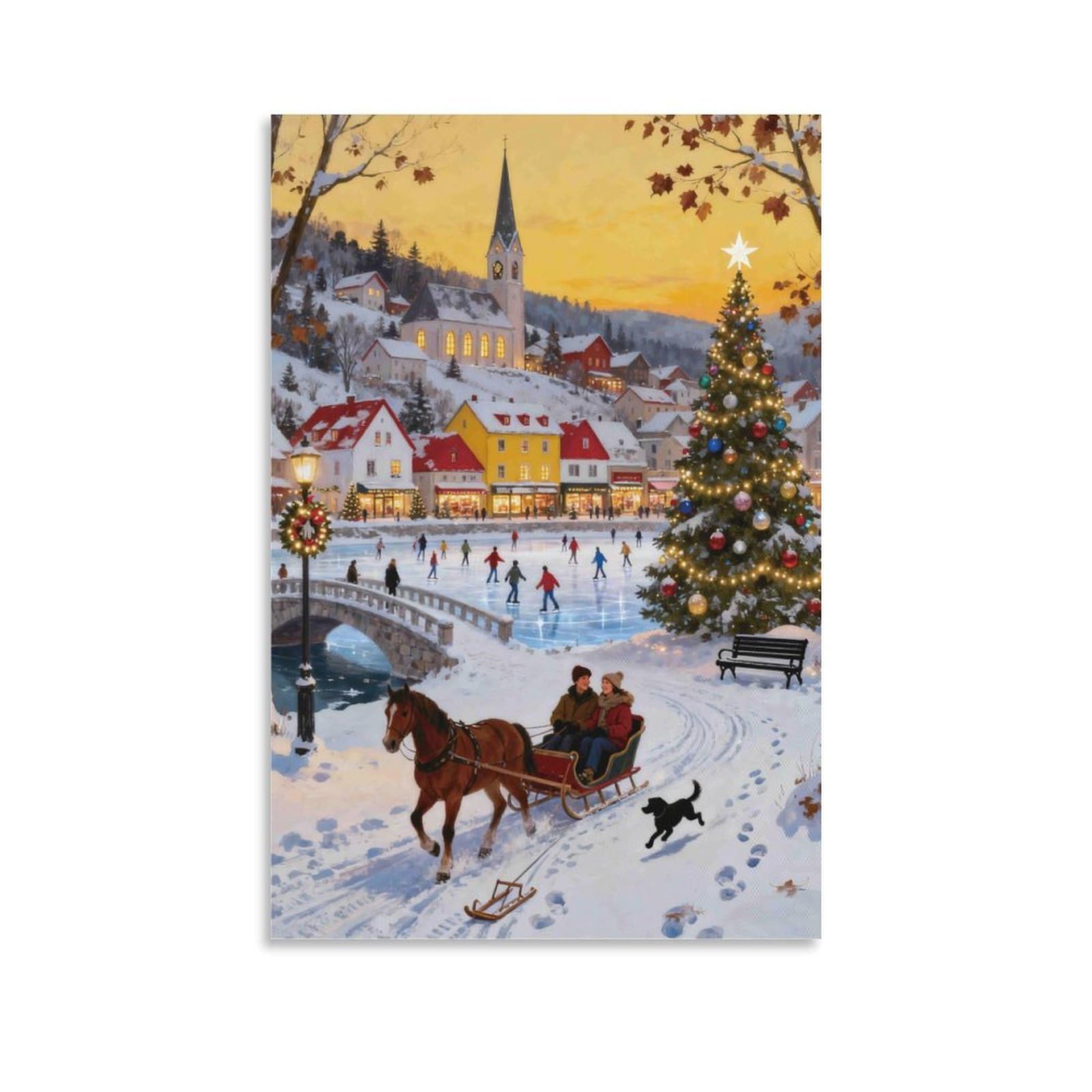 Winter Village Scene Paint by Numbers for Adults,Nature Painting by Number Kits Canvas,DIY Easy Cheerful Painting for Beginners,Wall Decor, 30x30cm