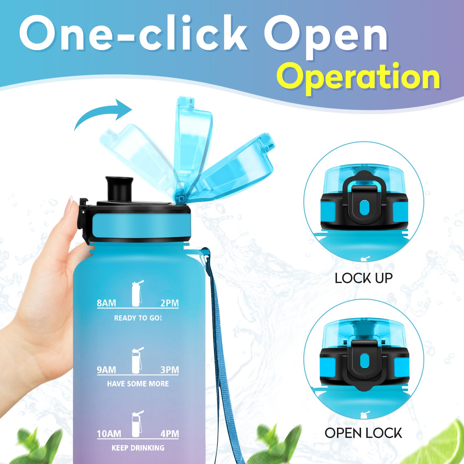 KollyKolla Borraccia 1.5L, Bottiglia Acqua Riutilizzabile, Senza BPA, A Prova di Perdite, Borraccia Sport per Fitness, Adulti, Ufficio, Yoga
