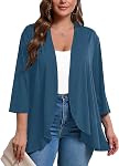AusLook Plus Size Cardigan for Women Casual Lightweight 3/4 Sleeve Open Front Cardigan Soft Draped Ruffles Slim Outwear Tops