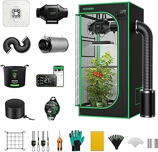 VIVOSUN GIY Growzelt Komplettset 60x60x120cm 100W Vollspektrum Grow Lampe mit Automatischer Ventilation und Zirkulation Smart Grow Tent Kit mit GrowHub E42A Controller