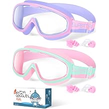 Supertrip Kids Swim Goggles with Fabric Strap, 2 Pack Swimming Goggles Anti-Fog UV Protection Leakproof Goggles for Kids 6-14