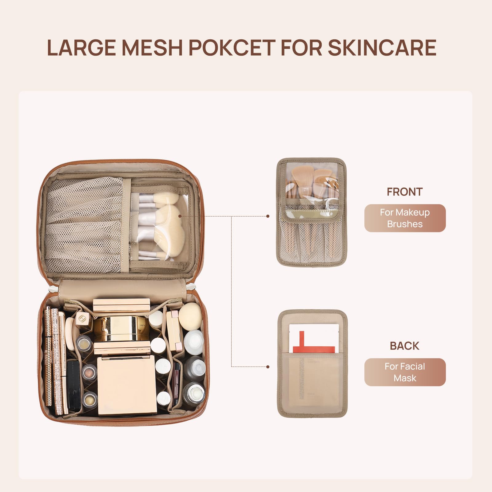 Telena Large Vegan Leather Makeup Bag and Travel Toiletry Organizer