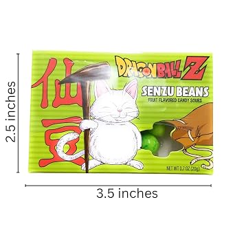 Dragonball Z Senzu Beans Candy Fruit Flavored DBZ Candy Sours with 2 Gosu Toys Stickers... (2 Pack)