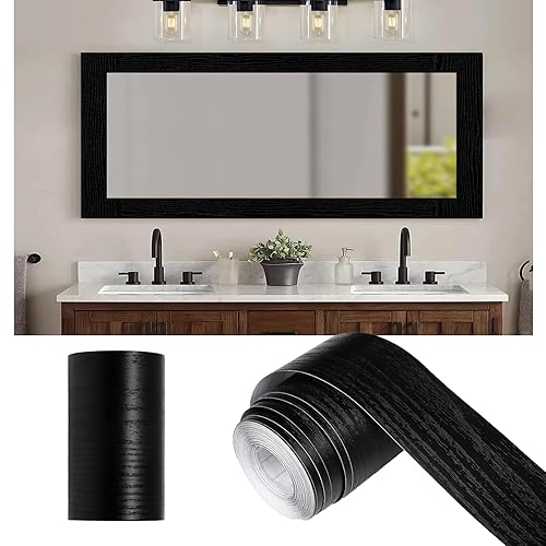Alened 10M Black Wood Grain Mirror Frame Border Peel and