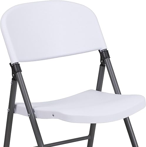 Miniatura 9 de Flash Furniture Paquete de 6 sillas plegables de plástico blanco granito serie HERCULES de 330 libras de capacidad con marco de carbón