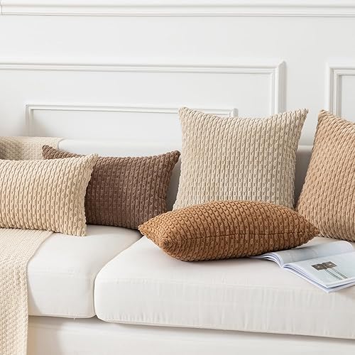 Vista 286 de Kevin Textile - Juego de 2 fundas decorativas para cojines, de pana y con moderno estilo campestre bohemio a rayas para decorar hogar, sofá, cama