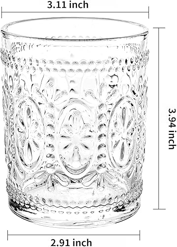 Miniatura 2 de Juego de 5 vasos de agua románticos, vasos de 9.5 onzas, cristalería vintage para jugo, cerveza y cócteles (juego de 5)