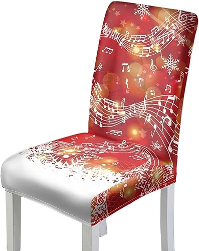 HUGS IDEA Christmas Seat Covers for Dining Room Chairs Set of 6 Music Notes Stretch Chair Slipcovers Protector Removable and Washable Kitchen Dining