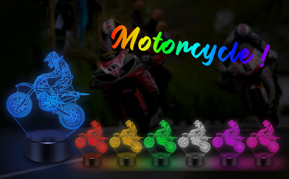 Image of BASSI Dirt Bike Gift 3D Night Light, 16 Colors Changes Remote Control Motorcycle Lamp, LED Dirtbike Decor Toys for Boys Girls Room Birthday Xmas for Kids