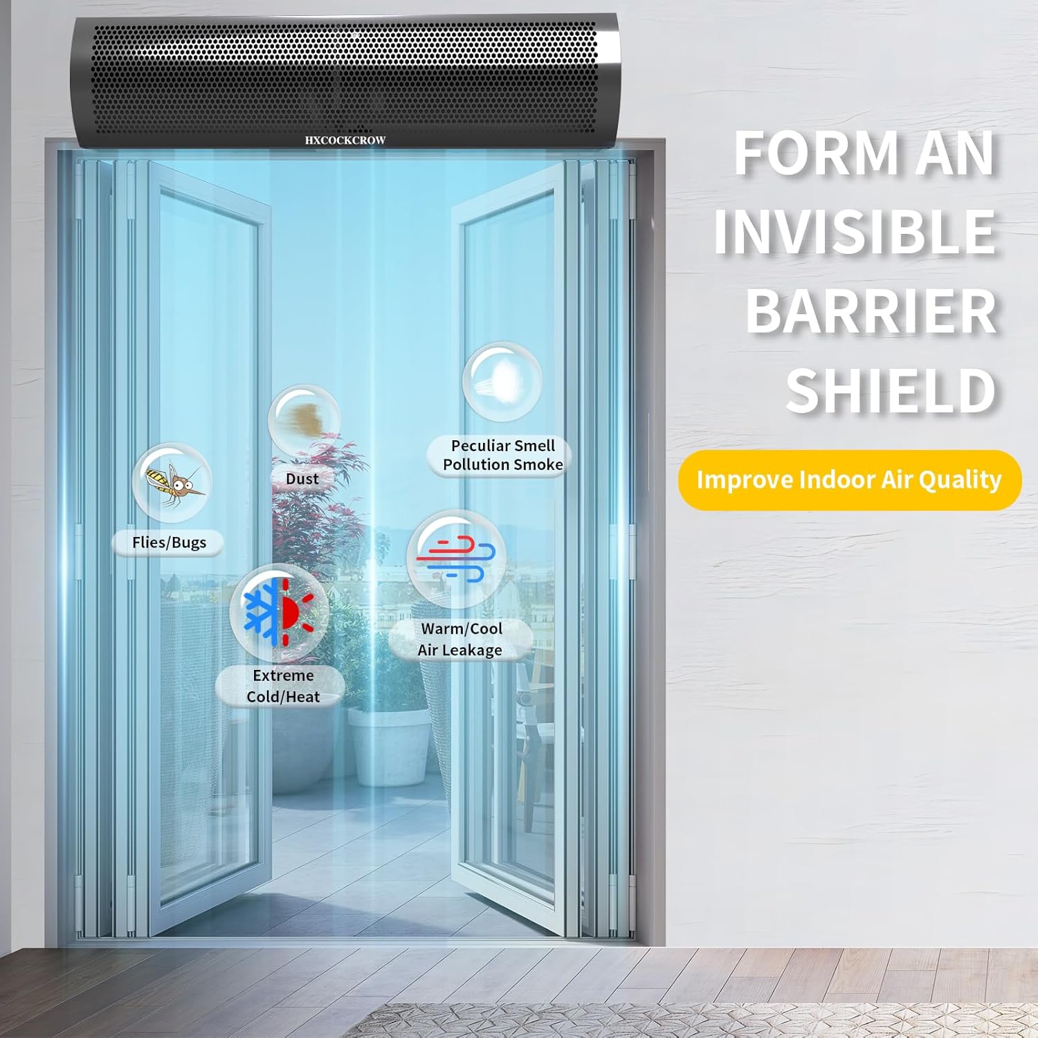 36’’ Air Curtain for Doors Commercial,【New Upgrade】 Matte Black Air Door Fan with Door Magnetic Switch for Home Restaurant Shop Garage, 2-Speed Indoor Curtain Fan, High Power & Slim