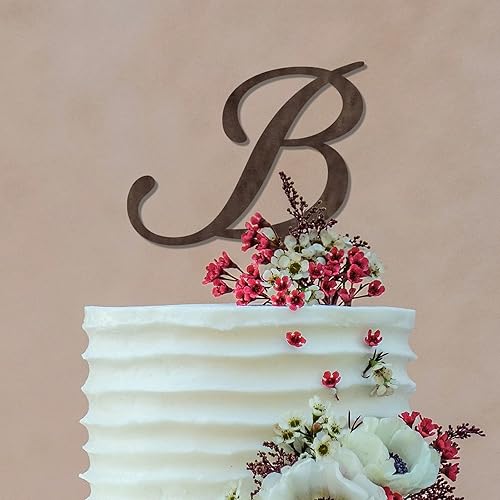 Miniatura 3 de Decoración de pastel de boda de madera marrón con monograma, letra B, iniciales de pareja, letra B, iniciales de monograma B, decoración de pastel