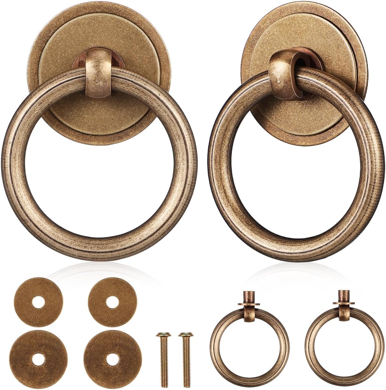 Hemobllo Vintage Solid Brass Drawer Pulls 4 Pack 1.57 Inch Cabinet Handles Ring Style for Dressers Cabinets Easy Installation Durable Hardware