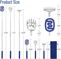 Vista 7 de Oversized Back Scratcher Massager with 3 Detachable Heads, Stocking Stuffers for Men & Women, Extendable 30" Handle with Spikes, Rake & Bear Claw