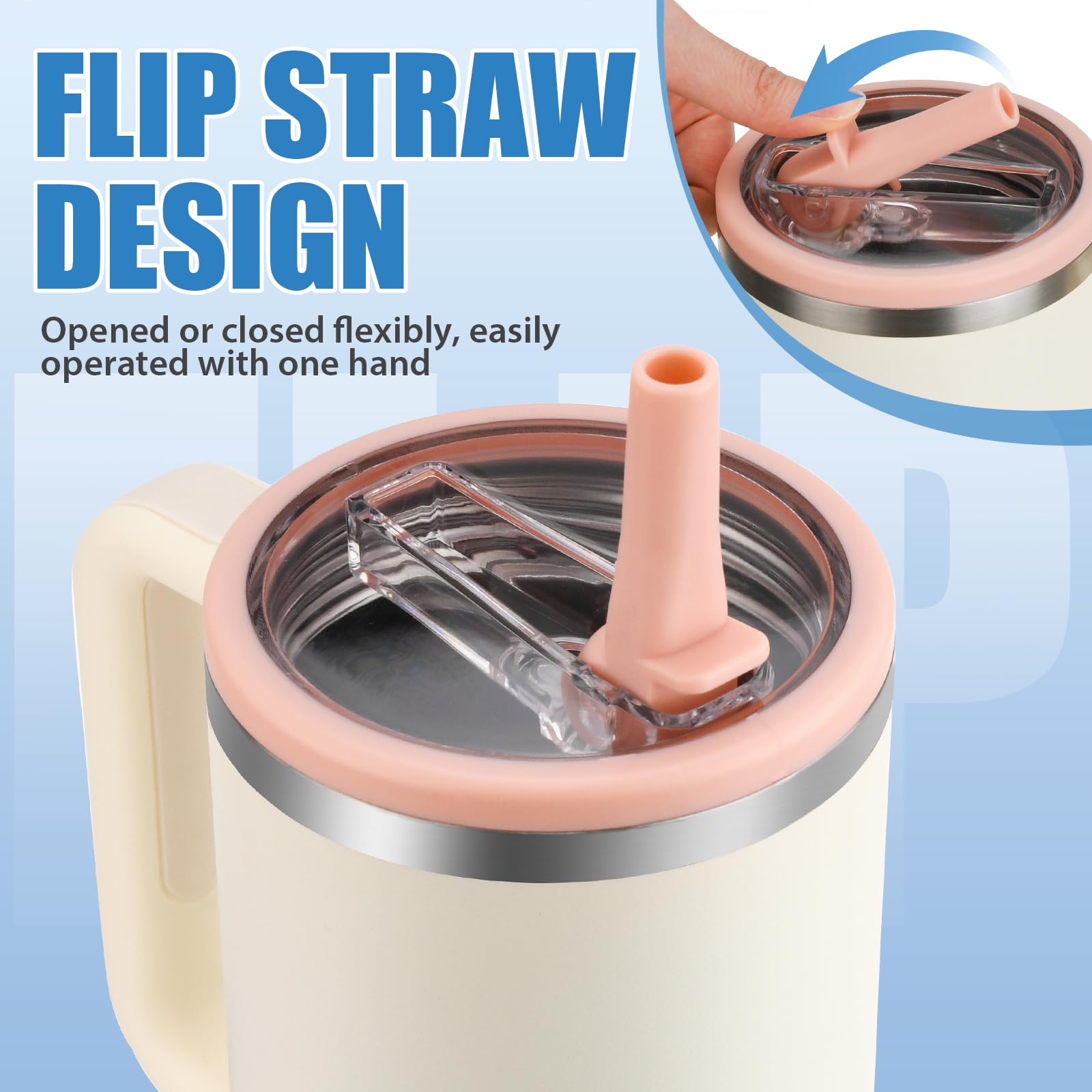Leak-Proof Flip Straw Lid For Stanley 40 Oz Tumbler - Double Drinking Mouth, Dust Cover, Beige | Dishwasher Safe - View #4
