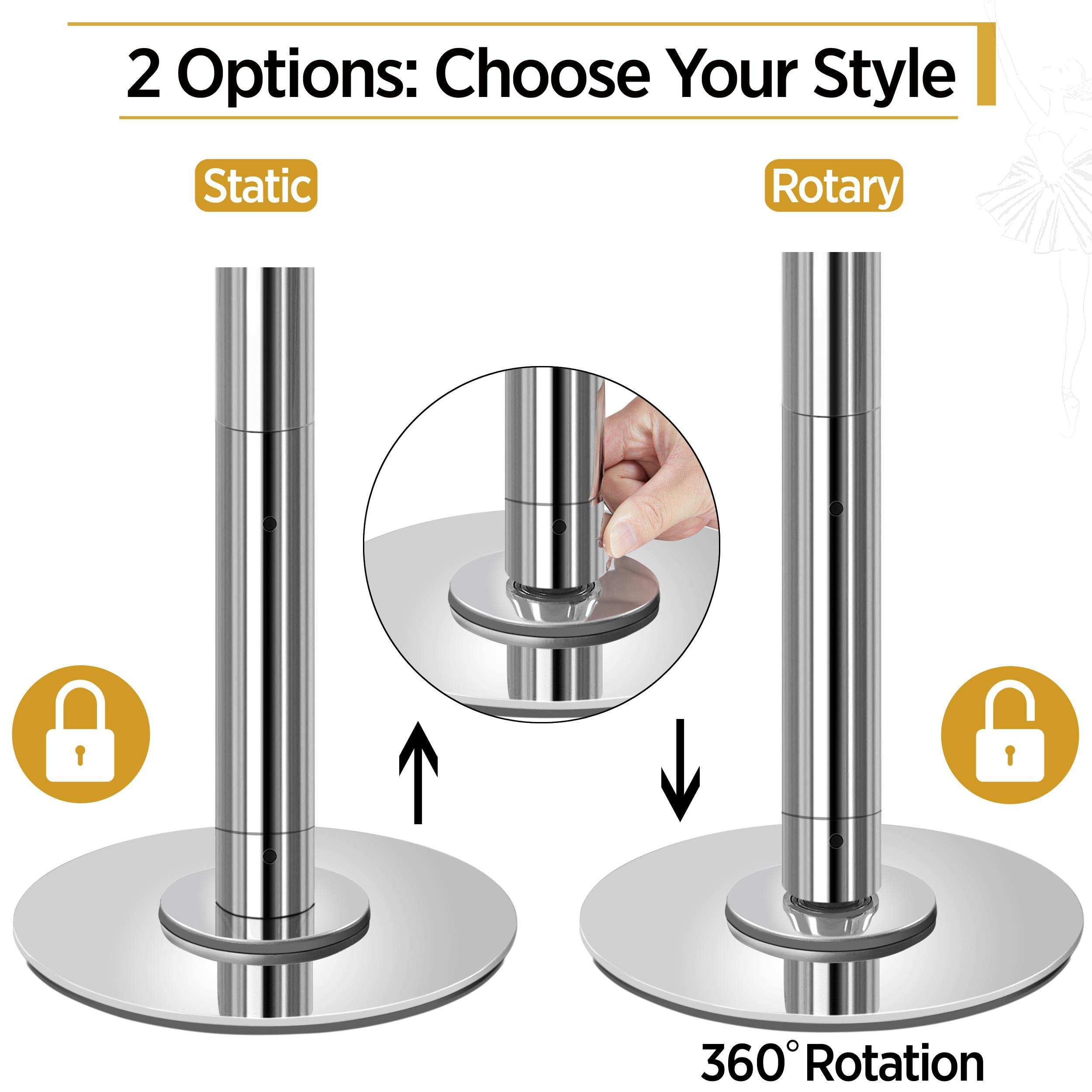 Yaheetech Tanzstange 45 mm, Pole Dance Stange 225 bis 274,5 cm Höhenverstellbar, Tanzstange Statisch oder Spinning