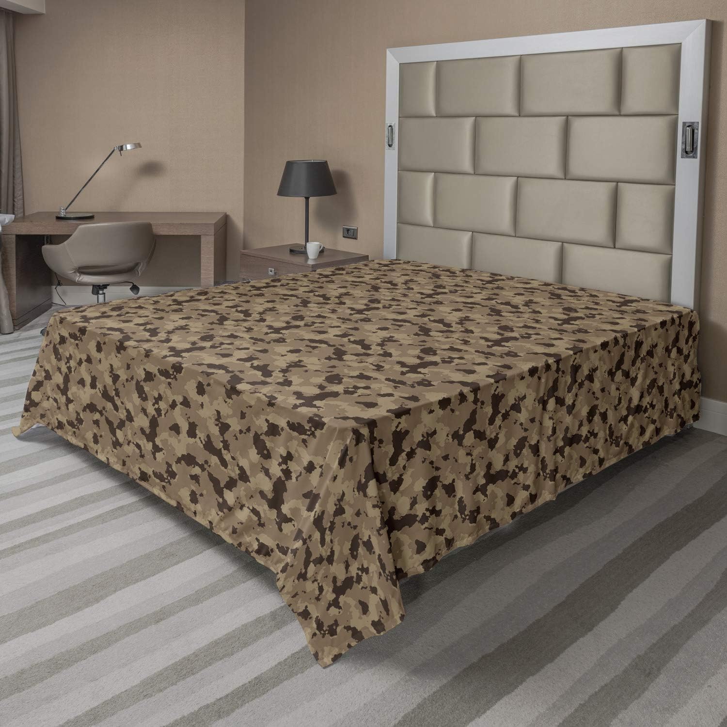 Ambesonne Camouflage Flat Sheet, Earth Tones Repetitive Camo Pattern Design Hunting Fashion Inspired, Soft and Comfortable Top Sheet Decorative Bedding 1 Piece, Full Size, Cocoa Camel