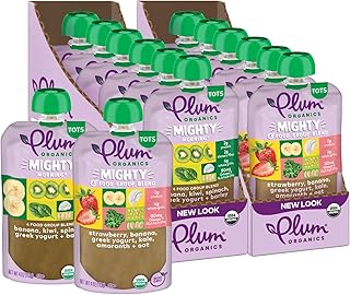 Plum Organics Stage 4 Organic Toddler Food Bundle - Strawberry, Banana, Greek Yogurt, Kale, Amaranth, and Oat 4 oz Pouch + Banana, Kiwi, Spinach, Greek Yogurt, and Barley - 4 oz Pouch (Pack of 6)