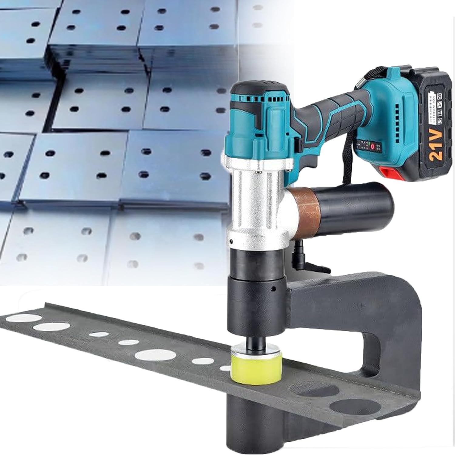Knockout Punch Kit with 2X 6.0ah Batteries, 6 Dies (16-32mm), 150mm Throat, Hydraulic Punch Tool Cordless for Electricians & Metalworkers