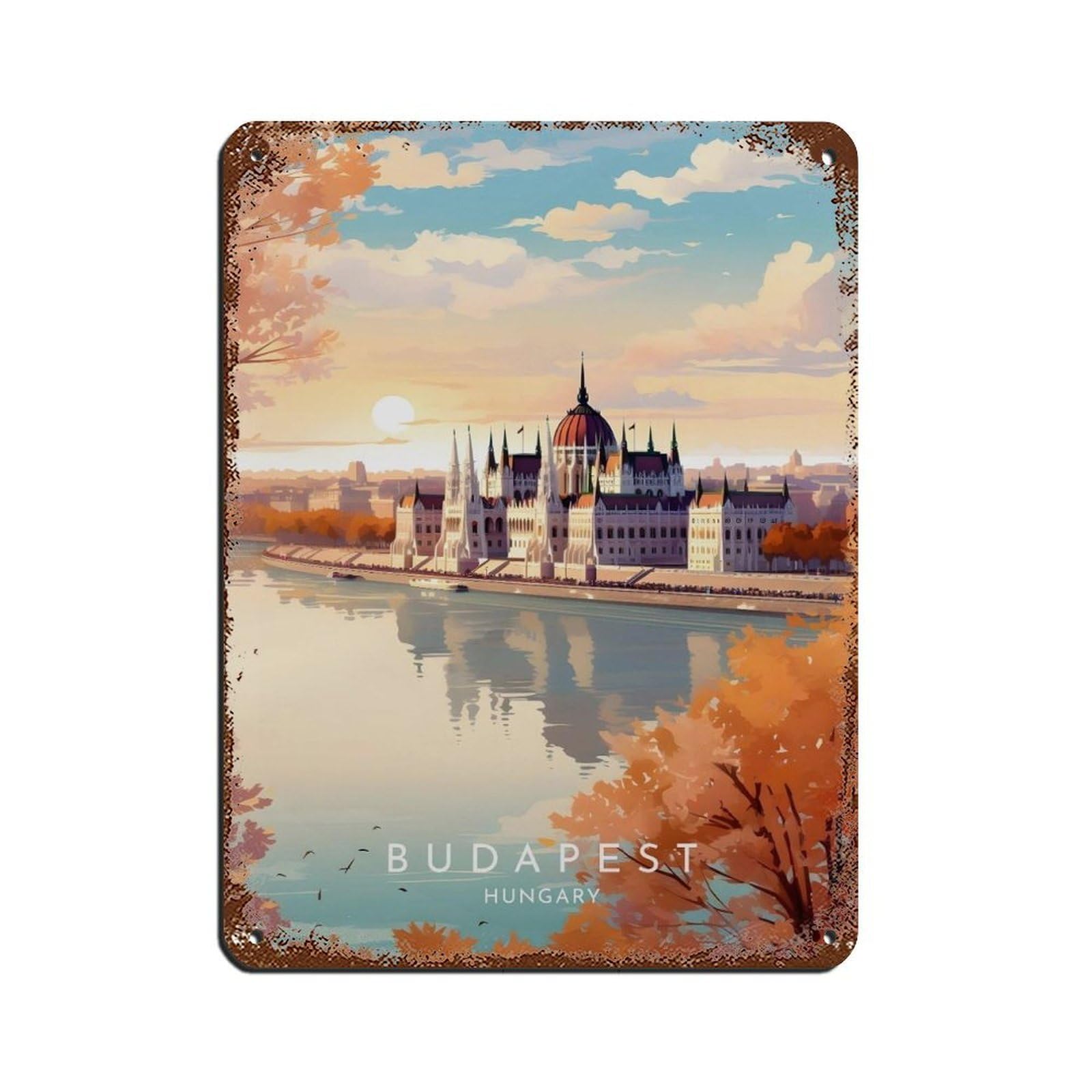 Lxwnze 30L X 40W Cm Budapest Travel- Hungary Tin Sign Vintage Metal Pub Club Cafe Bar Home Wall Art Decoration Poster Retro 12X16inch(30X40cm)