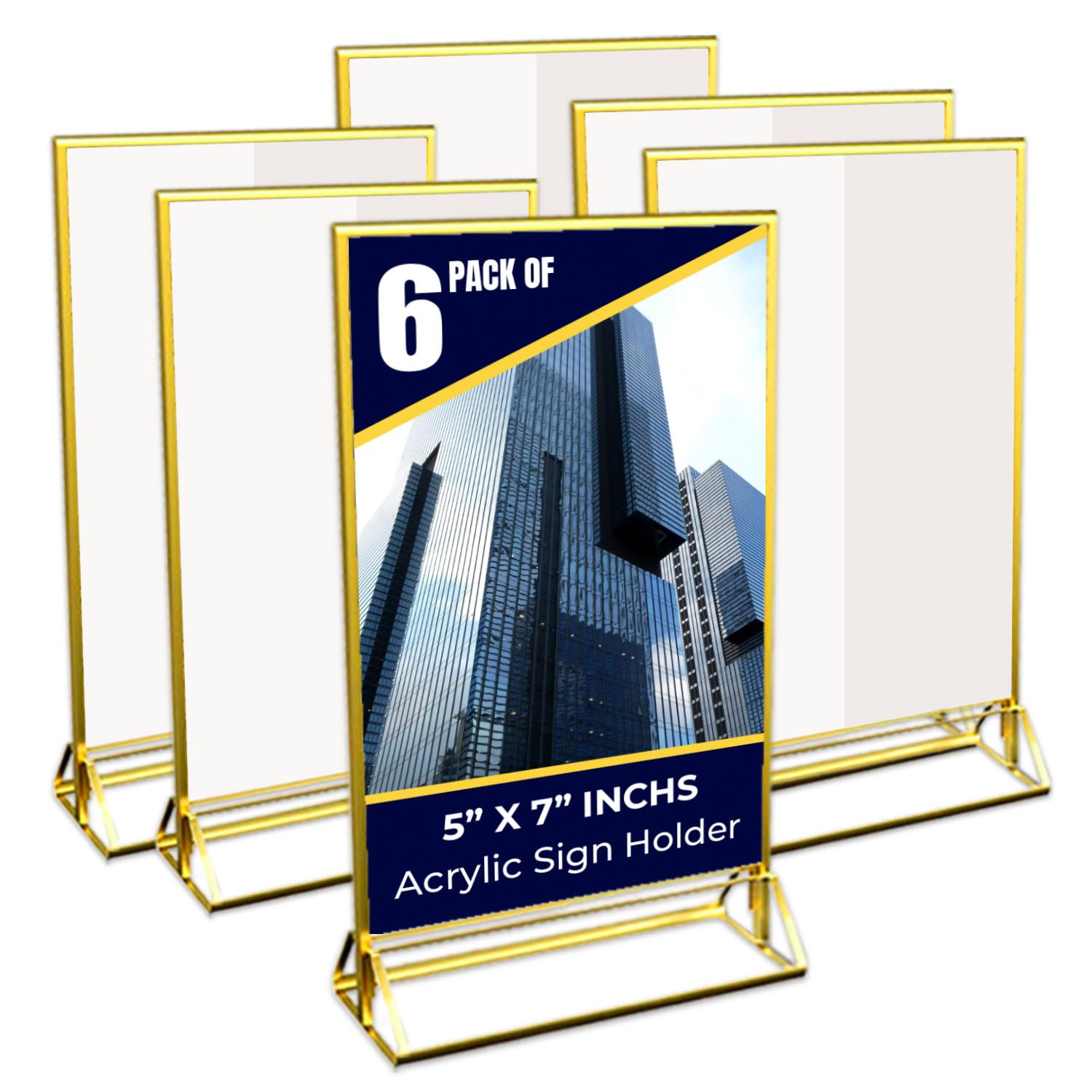CertiFrame 5x7 Acrylic Sign Stands - 6 Pack Vertical Menu Holders - Wedding Table Numbers - Double-Sided Flyer Holders