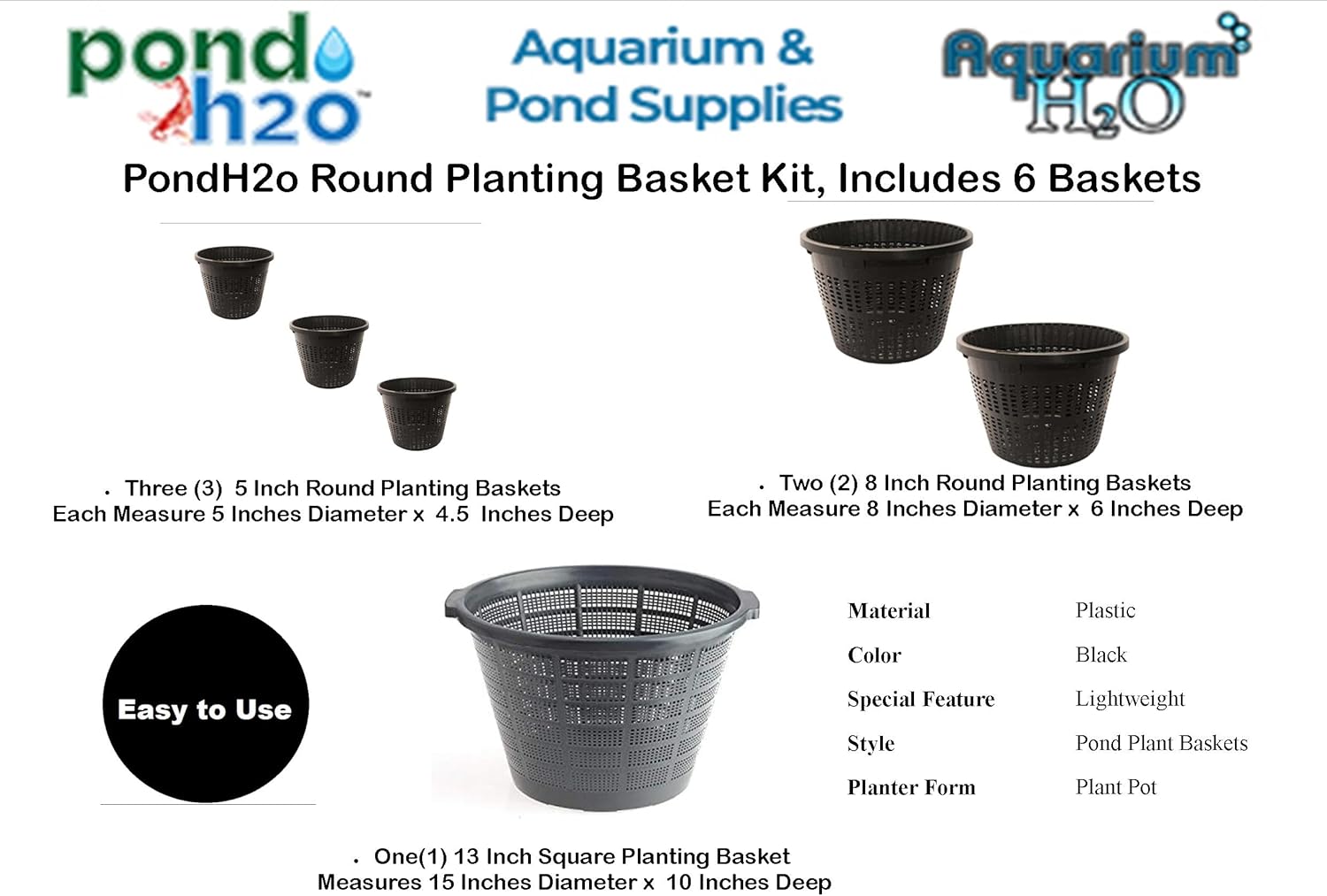 Pond Plant & Flower Round Basket Variety Pack, Plastic Water Garden Planting Basket Aquaponics, Hydroponics Slotted Mesh Neted Cup Pots | Value 6 Pack