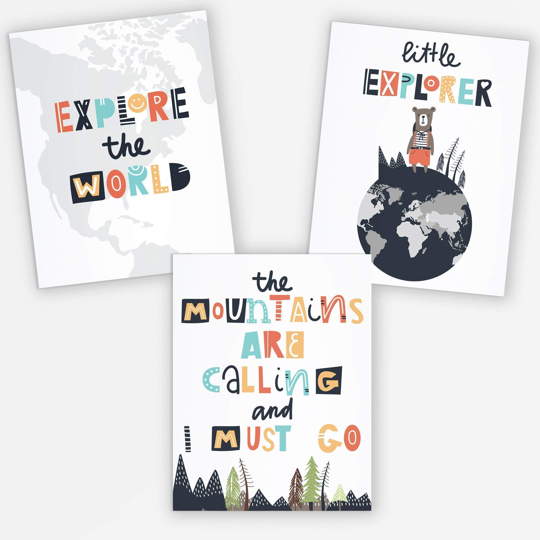 Kids Whimsical Wall Art Prints - 4 Children's Posters Baby's Nursery Child's Bedroom (Unframed) Decor Printed Illustrations for Boys and Girls By Ritzy Rose (Adventure)