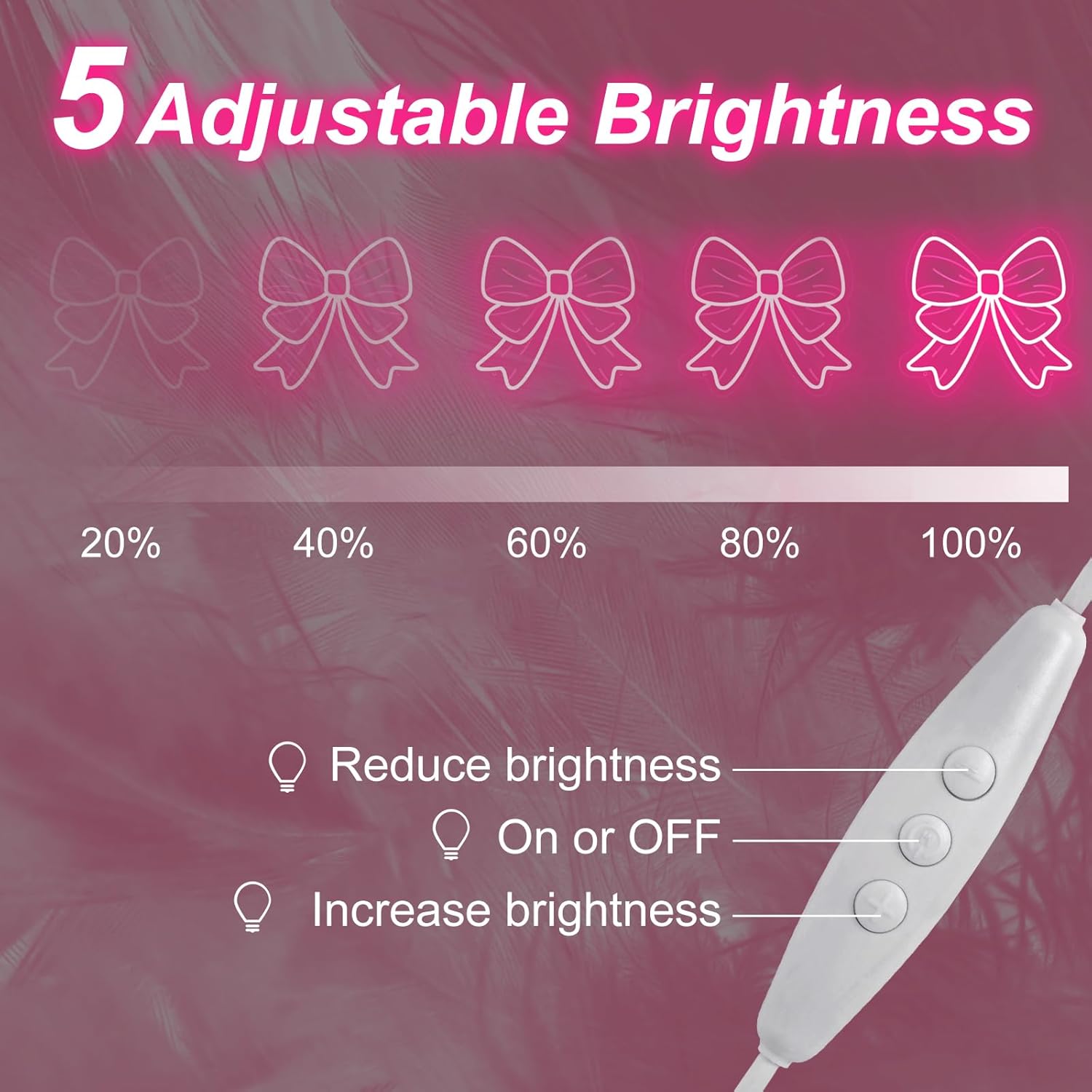 Pink Bow Neon Signs for Wall Decor Girls Room Beauty Salon Pink Aesthetic Room Decoration LED Neon Lights Sign 15″ × 13.4″ - Image 5