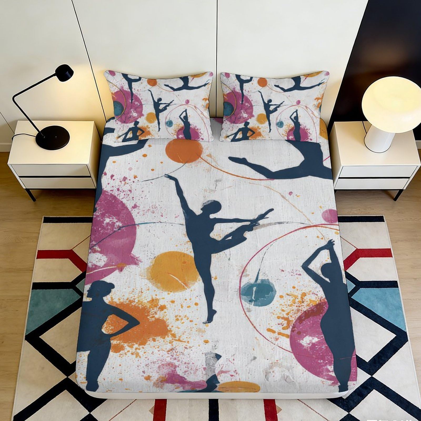Pnayamiorkfel Style-1 3D Printed Ballet Silhouette Fitted Sheet Microfiber Artistic Splash Bed Cover For Bedroom Guest Room Decor Protection 90X200x25cm