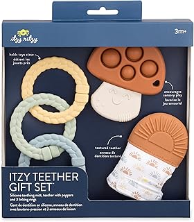 Itzy Ritzy's Teething Gift Set; Includes 1 Teething Mitt, 1 Popper Toy & 3 Linking Rings