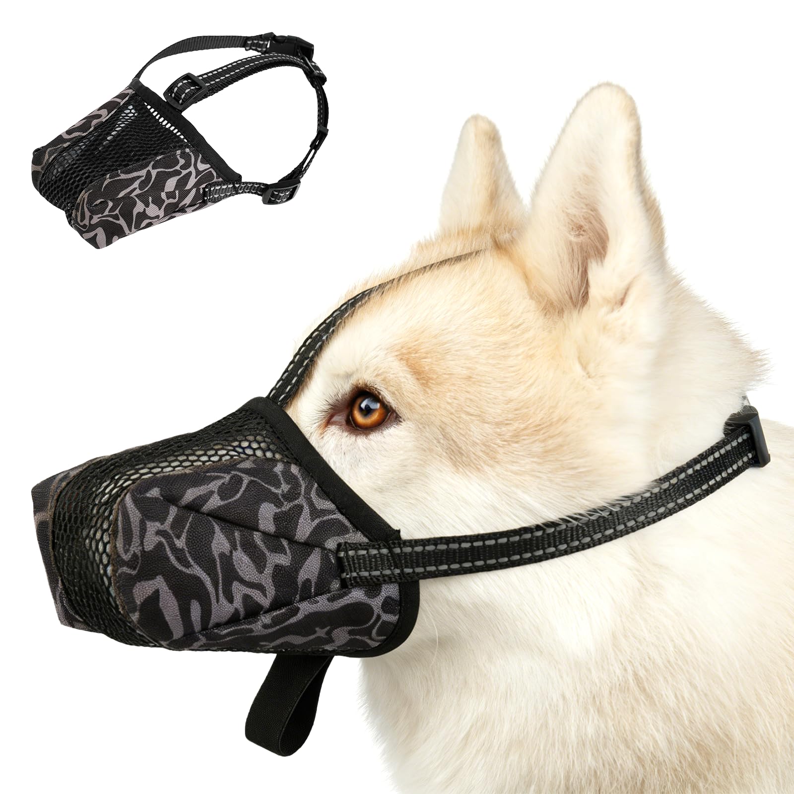 Soft Air Mesh Dog Muzzle XL Black | Anti-Biting Anti-Chewing Anti-Barking | Adjustable Reflective Full Coverage for Grooming &amp; Scavenging Prevention