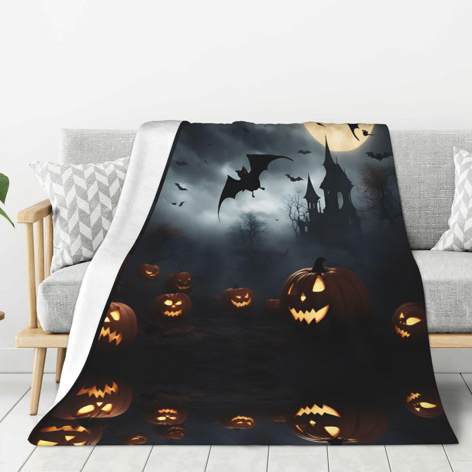 Couverture Halloween douce et chaude grand plaid imprimé chauve-souris lit