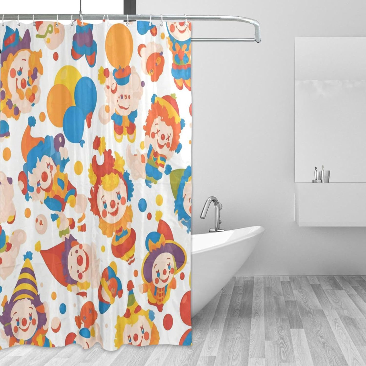 72x72 Inch Waterproof Material Bath Shower Curtain with Machine Washable Fabric Chic Shower Curtain Liner for Full Bathroom Cartoon Cute Colorful Clown