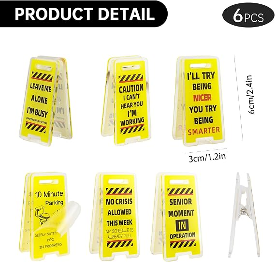 6 Pcs Desk Decor Funny Sign Clips Novelty Gifts for Colleagues, Mini Funny Desk Accessories Office Decoration Sign Ornament Plaque Answer Rates Leave Me Alone I'm Busy