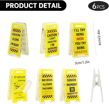 6 Pcs Desk Decor Funny Sign Clips Novelty Gifts for Colleagues, Mini Funny Desk Accessories Office Decoration Sign Ornament Plaque Answer Rates Leave Me Alone I'm Busy
