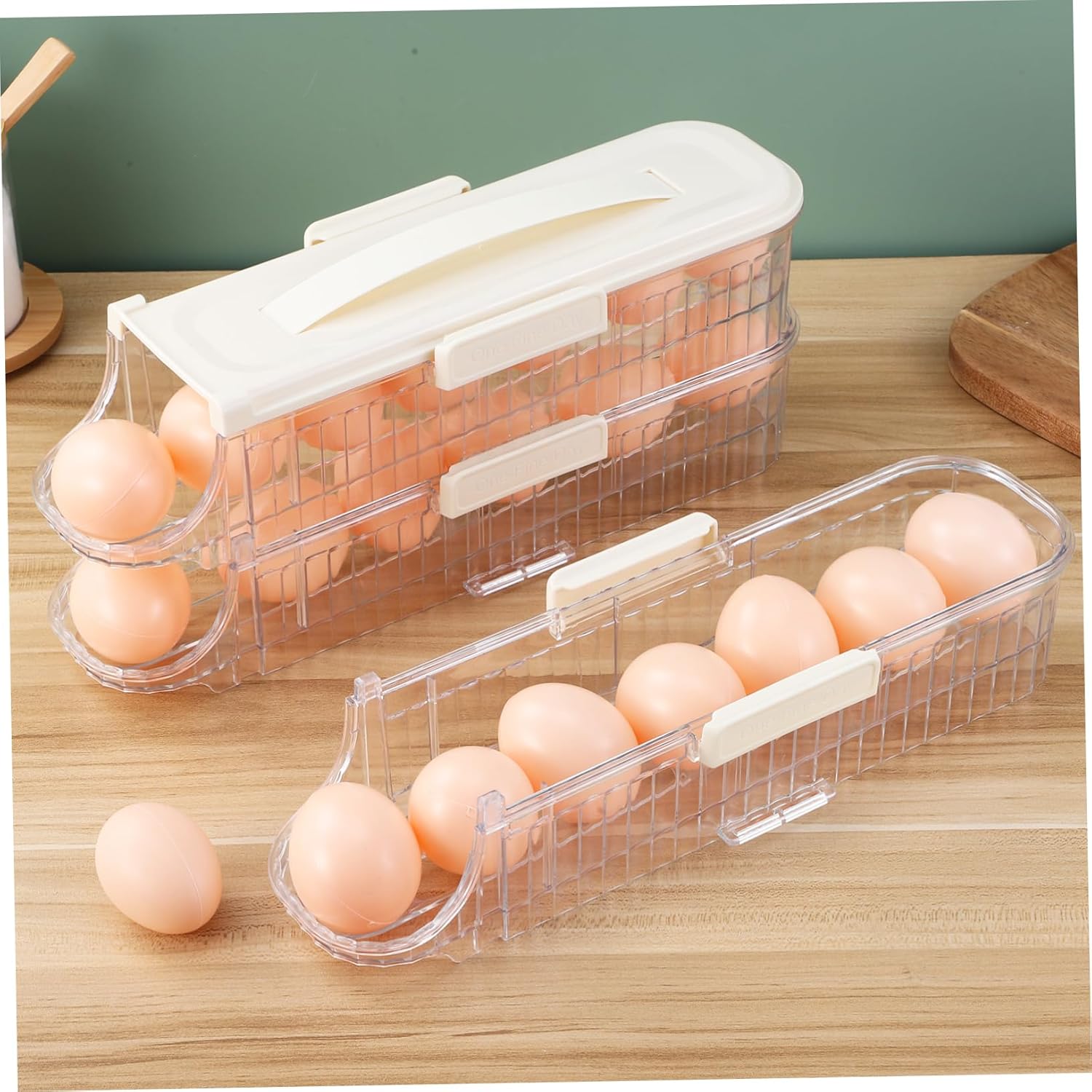 jojofuny 1piece Rolling Dispenser Tray Three Holder for Refrigerator Storage Space-saving Organizer Easy Creamy White for Family Use