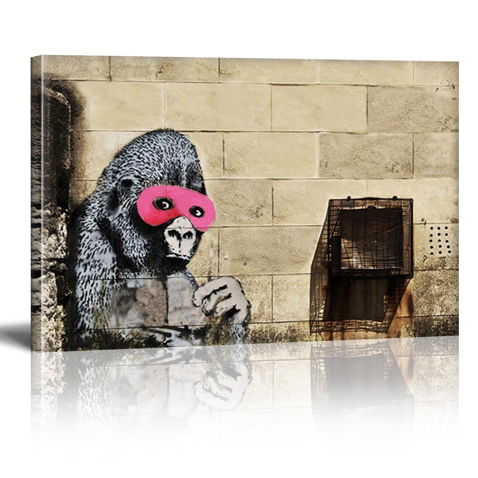 限定特殊マット額装品/バンクシー Gorilla in a Pink Mask Banksy Graffiti Art Gorilla in Pink Mask Size M/L Wall Mounted on