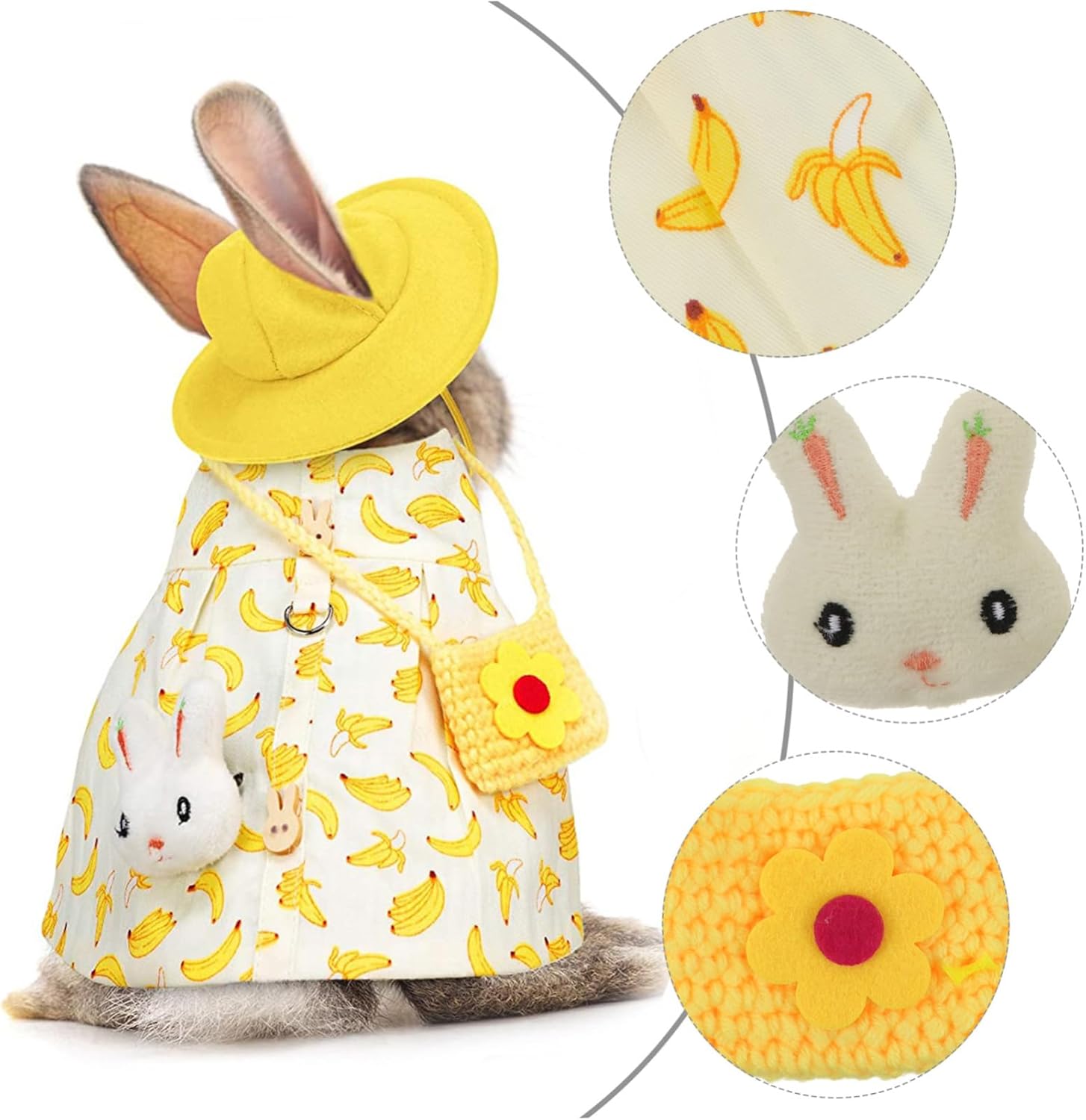Yardwe 2sets Pet Bunny Costume Leash and Bag Adorable Rabbit Outfit for Pets for Parties and Daily Wear Includes Hats and Accessories