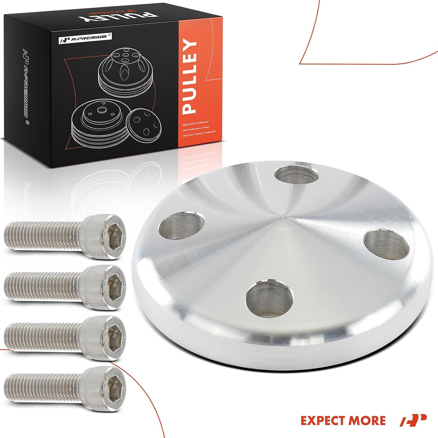 A-Premium Water Pump Nose Cone Pulley Cover with Machined Aluminum Compatible with 1969-1985 Chevrolet Small Block - V8 262, 265, 267, 283, 302, 305, 307, 327, 350, 400