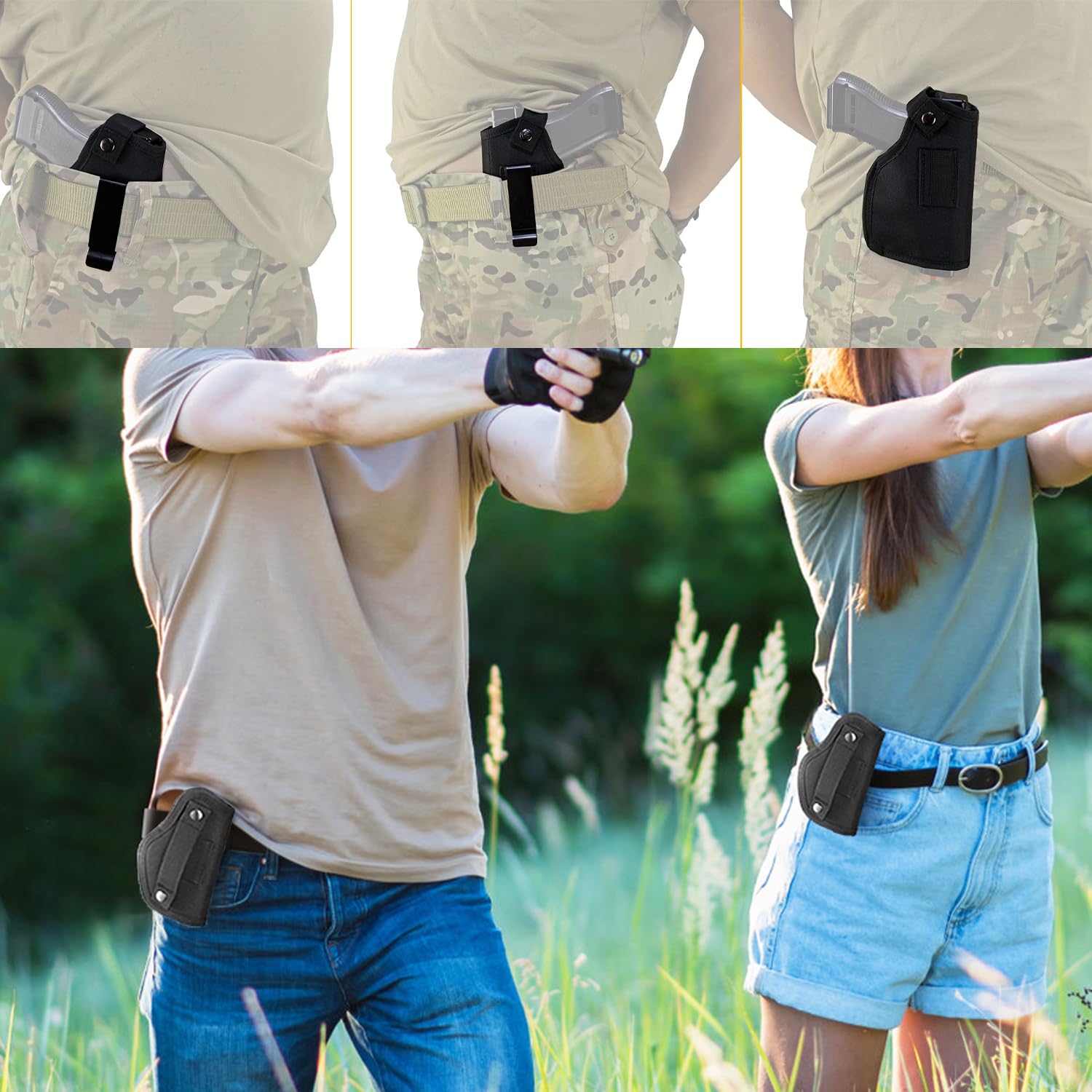 2 Pezzi Fondina per Pistola Nascosta, Pistola Interna o Esterna per Mano Sinistra e Destra, Pistole Tattiche Holster, Nylon Fondina da Trasporto Nascosta, Nero