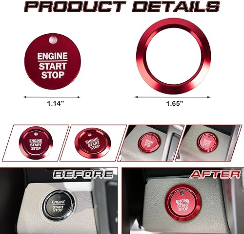 Miniatura 4 de Xotic Tech - Cubierta de aluminio con botón de parada del motor y anillo envolvente compatible con Ford F-150 Raptor Explorer Fusion Expedition Edge