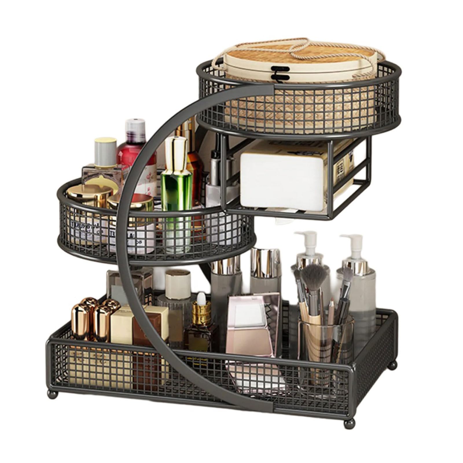 Woedpez Black Sturdy Metal Cosmetic Rack Without Installation Required Portable Organizers For Lipsticks Skincare Bathroom Accessory Countertop Rack