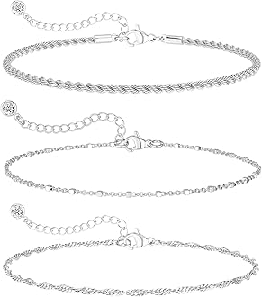 DEARMAY Dainty Silver Plated Bracelets for Women Trendy, Silver Jewelry Set for Women Bracelets for Women Paperclip Box Herringbone Figaro Rope Chain Bracelet Fashion Pack Gifts for Women