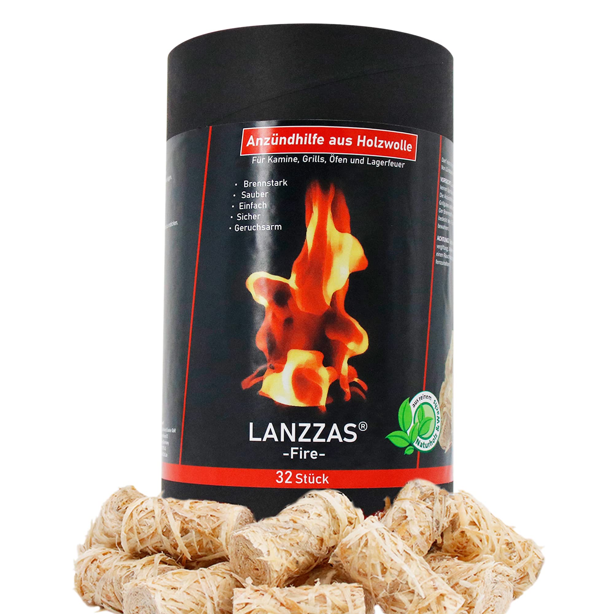 LANZZAS® 192 accenditori per camino e barbecue (lana di accensione) in lana di legno naturale e cera, dispositivo di accensione altamente indurito per una lunga durata.