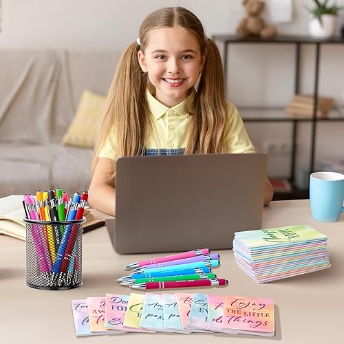 Miniatura 7 de Juego de 96 bolígrafos motivacionales de acuarela a granel, bloc de notas inspiradoras, cuadernos de bolsillo con cita motivacional, bolígrafos,