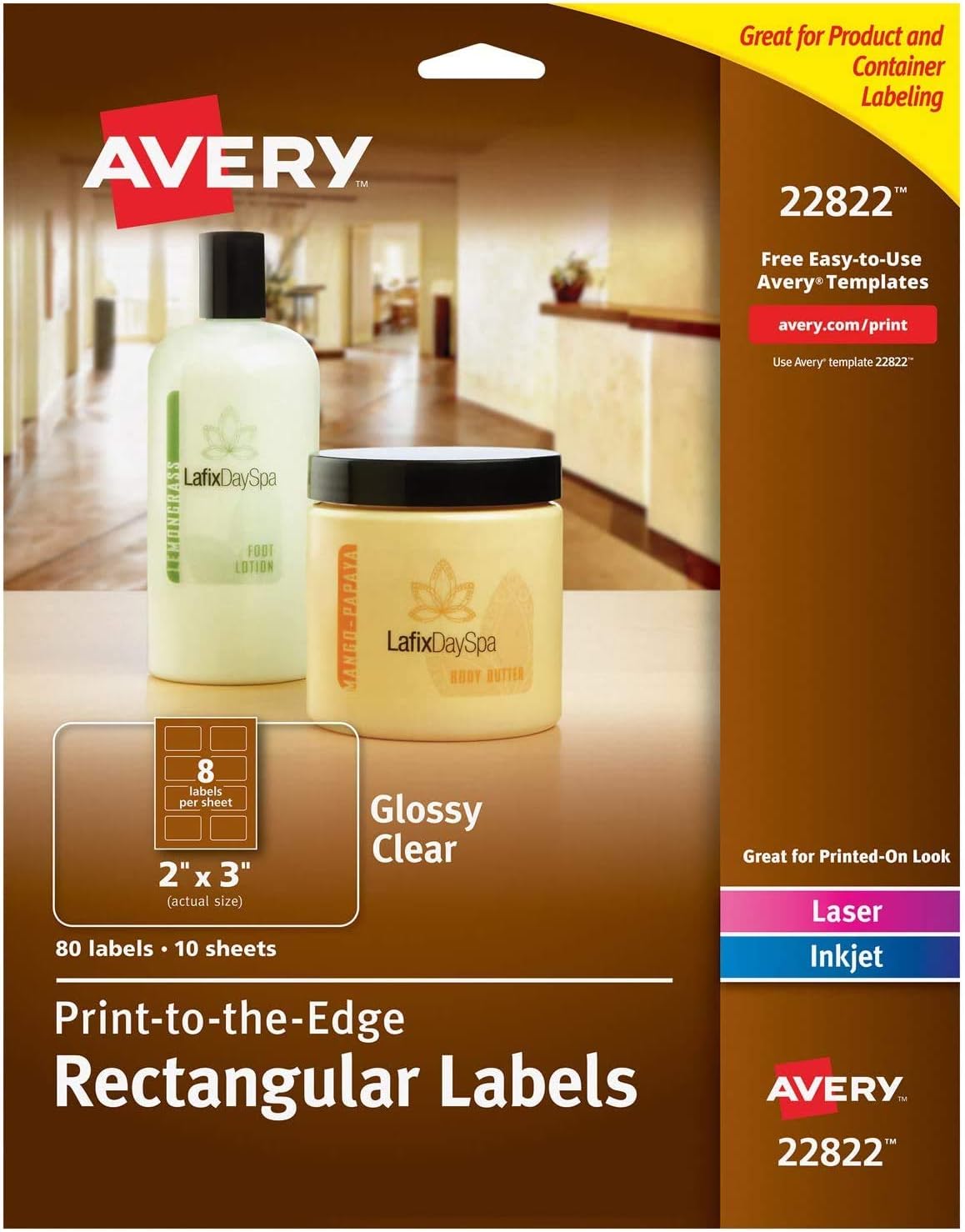 Avery 22822 Rectangle Labels with Sure Feed, Laser & Inkjet Printers, 2" x 3", 80 Glossy Crystal Clear Labels (Pack of 2)