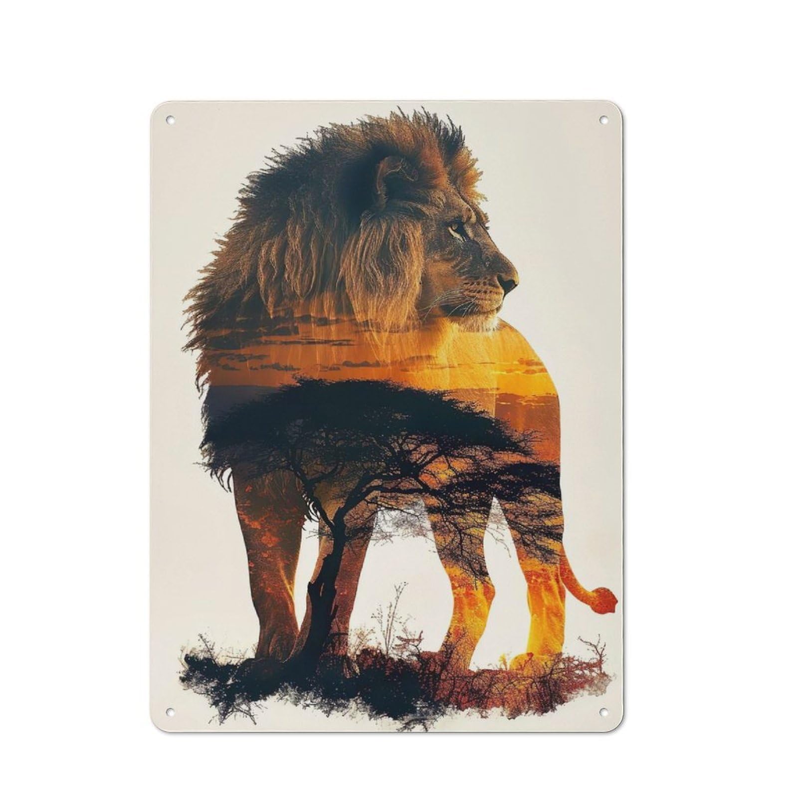 Lion Garage Metal Sign 40x30cm, Weathered Look Shed Wall Plaque for Garage, Workshop, Shed Or Utility Room