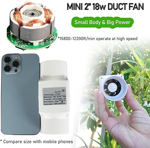 Miniatura 3 de Ventilador de escape de conducto en línea de 2 pulgadas y 18 W, ventilador de ventilación de circulación de aire de 12 V, mini ventilador de